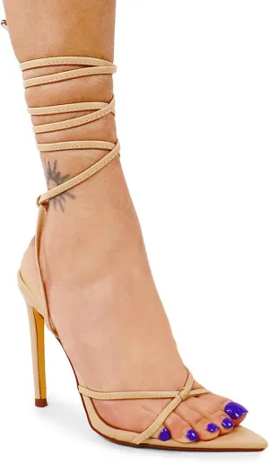 Liliana Women Strappy Stiletto Heel Sandals with Ankle Wrap