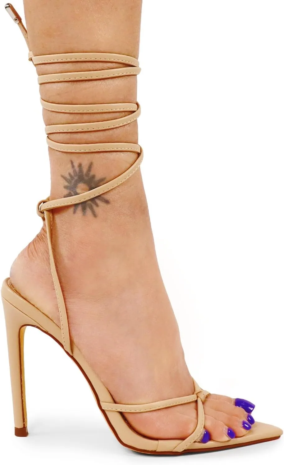 Liliana Women Strappy Stiletto Heel Sandals with Ankle Wrap