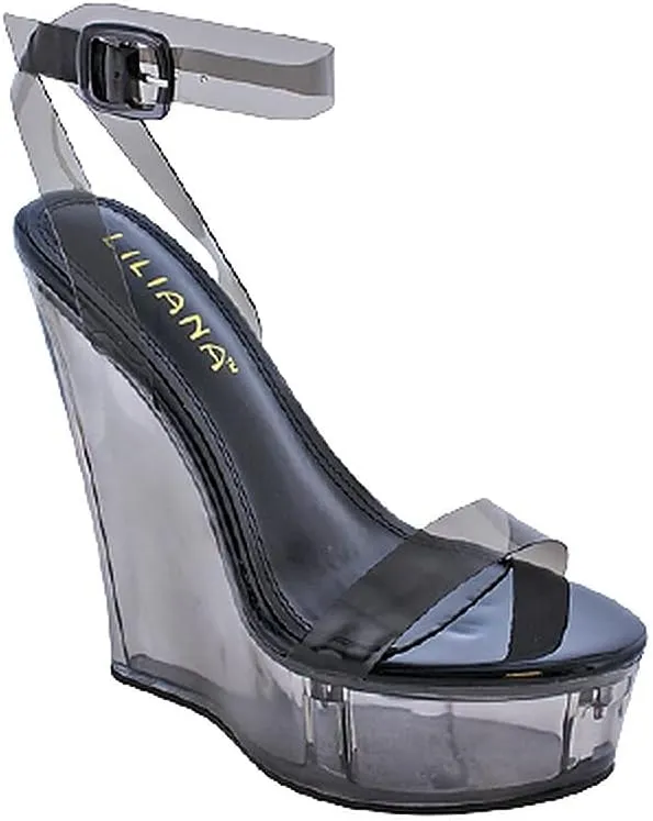 Liliana Womens Clear Platform Wedge High Heel Ankle Strap Sandals