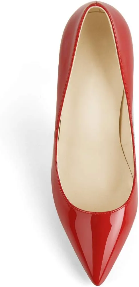 LISHAN Women's Sexy Pointed Toe Stiletto Pumps,Slip On Patent Leather High Heels,Wedding Dress Formal Shoes