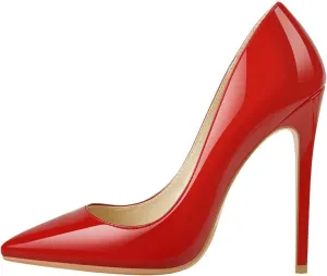 LISHAN Women's Sexy Pointed Toe Stiletto Pumps,Slip On Patent Leather High Heels,Wedding Dress Formal Shoes