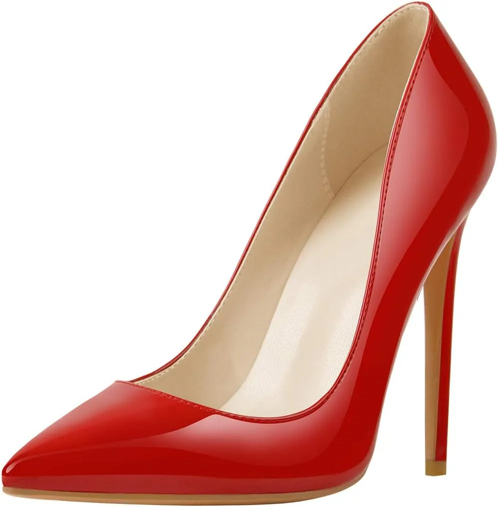 LISHAN Women's Sexy Pointed Toe Stiletto Pumps,Slip On Patent Leather High Heels,Wedding Dress Formal Shoes