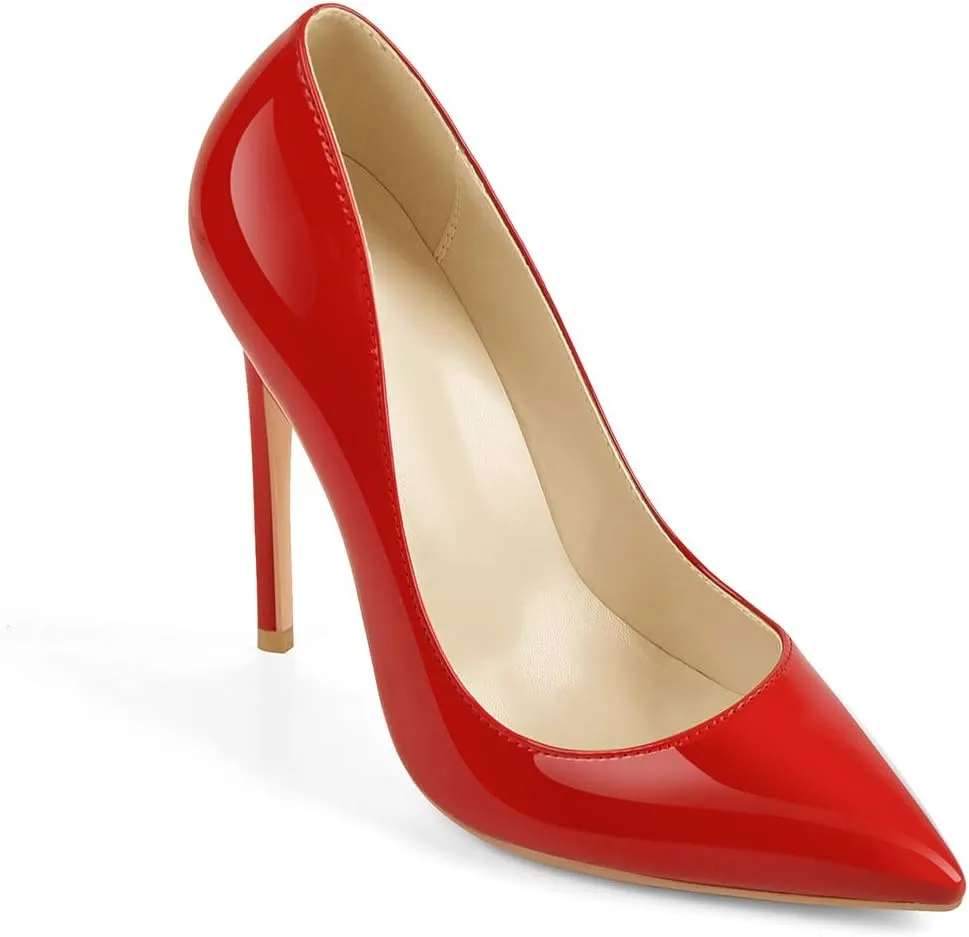 LISHAN Women's Sexy Pointed Toe Stiletto Pumps,Slip On Patent Leather High Heels,Wedding Dress Formal Shoes