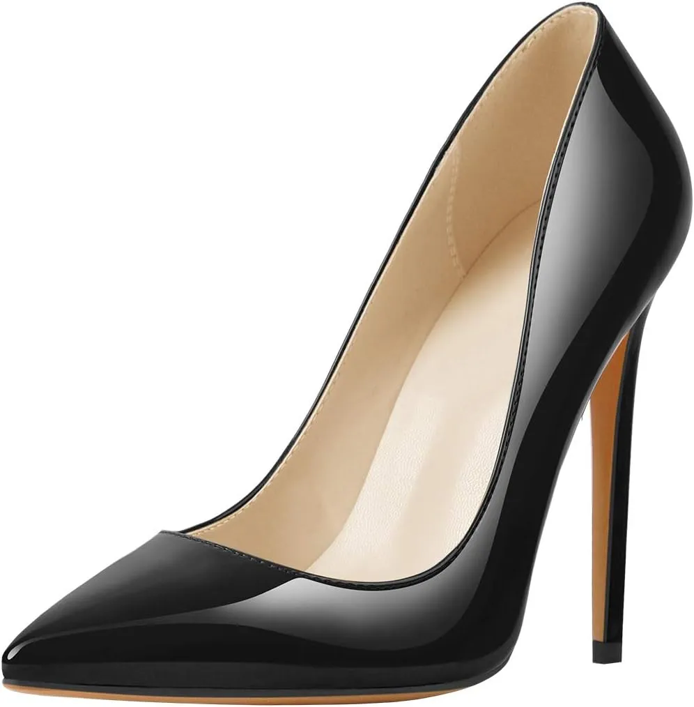 LISHAN Women's Sexy Pointed Toe Stiletto Pumps,Slip On Patent Leather High Heels,Wedding Dress Formal Shoes