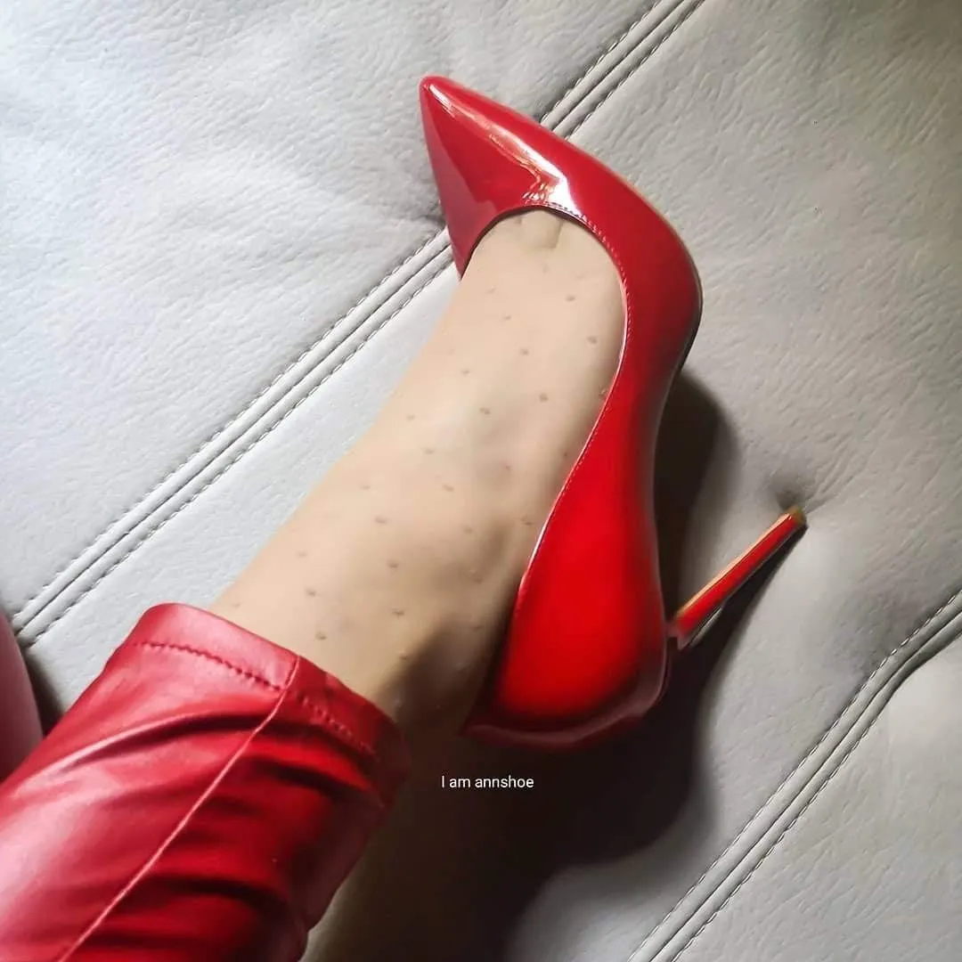 LISHAN Women's Sexy Pointed Toe Stiletto Pumps,Slip On Patent Leather High Heels,Wedding Dress Formal Shoes