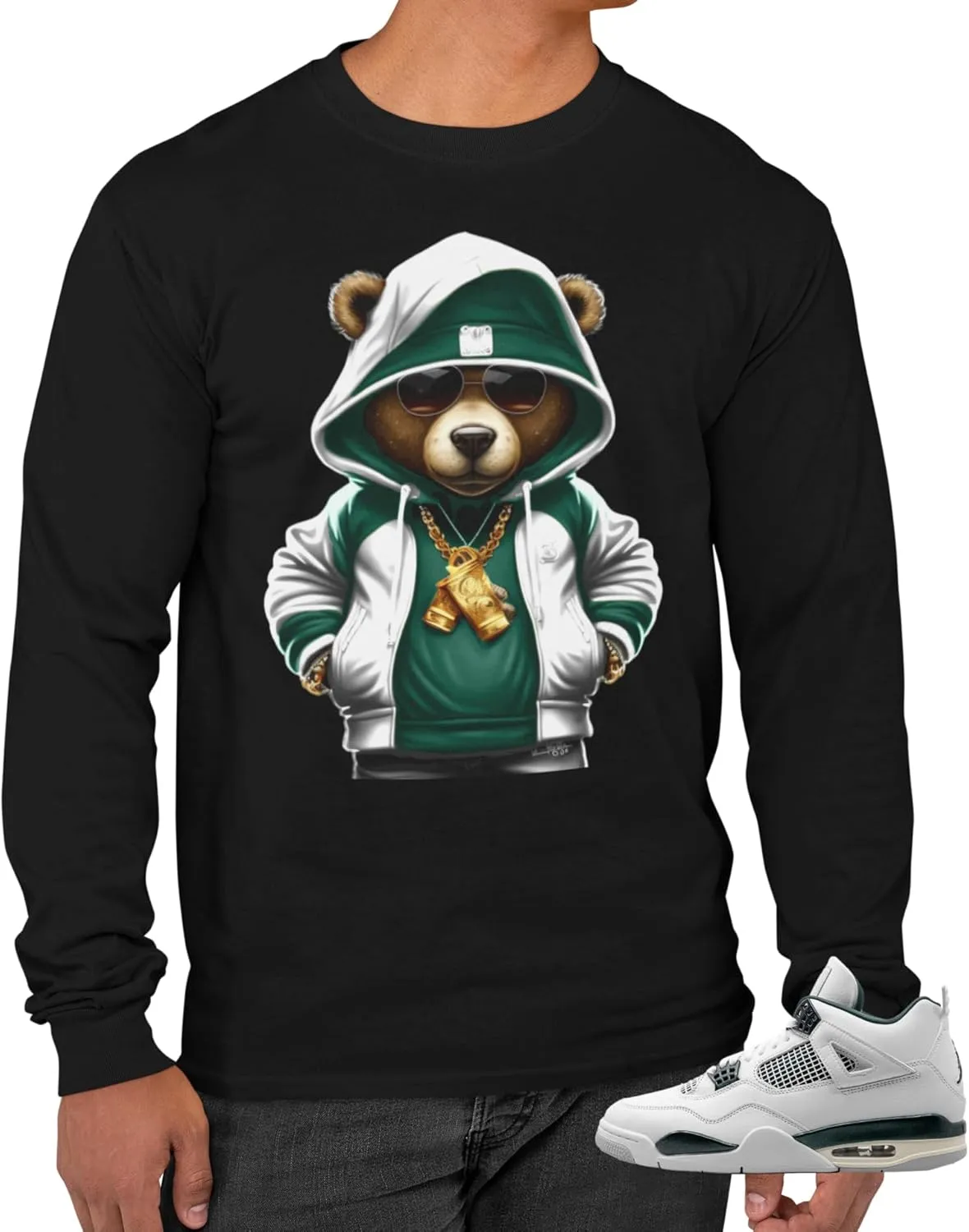 Long Sleeve T Shirt to Match Jordan 4 Oxidized Green Men's Graphic L/S Tee