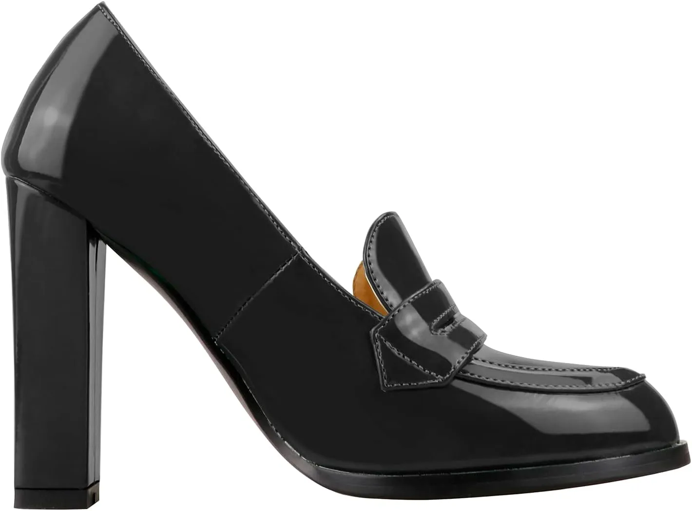 Lutalica W Women's Handmade Closed Round Toe Patent Leather Slip On Dressy Chunky High Heel Loafer Pumps Shoes for Work Party Evening