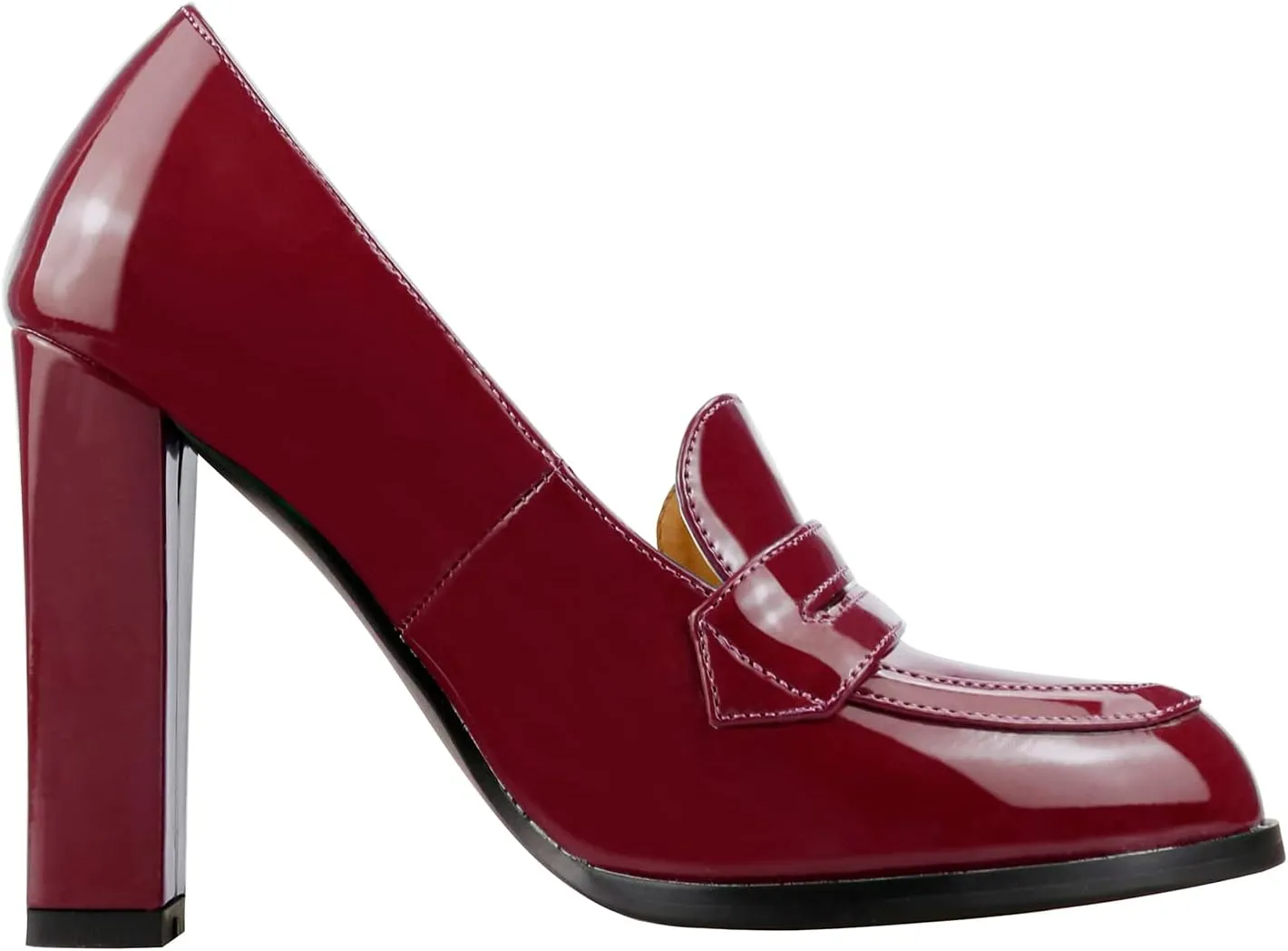 Lutalica W Women's Handmade Closed Round Toe Patent Leather Slip On Dressy Chunky High Heel Loafer Pumps Shoes for Work Party Evening