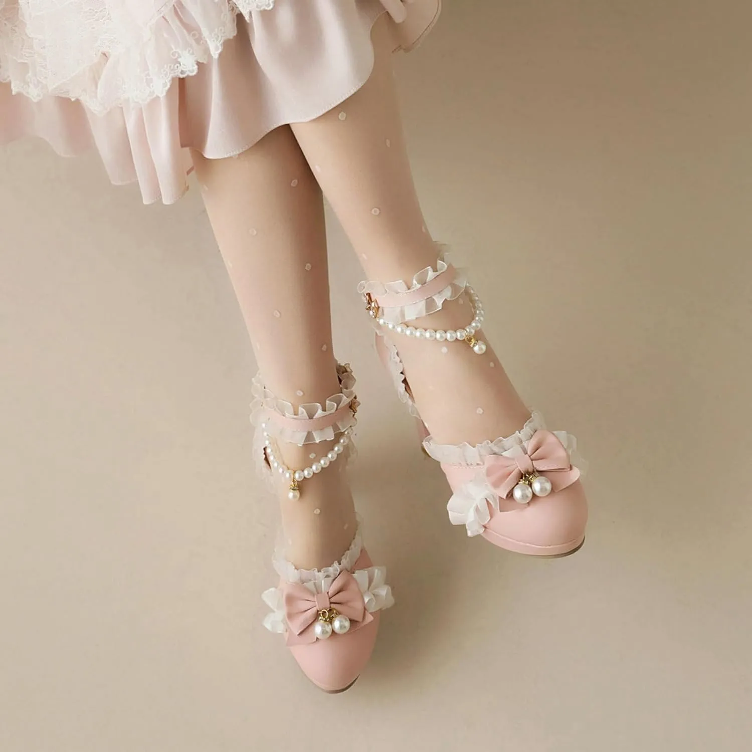 LUXMAX Women Cute Platform Mary Janes Ankle Strap Kawaii Shoes Block High Heel Lolita Pumps