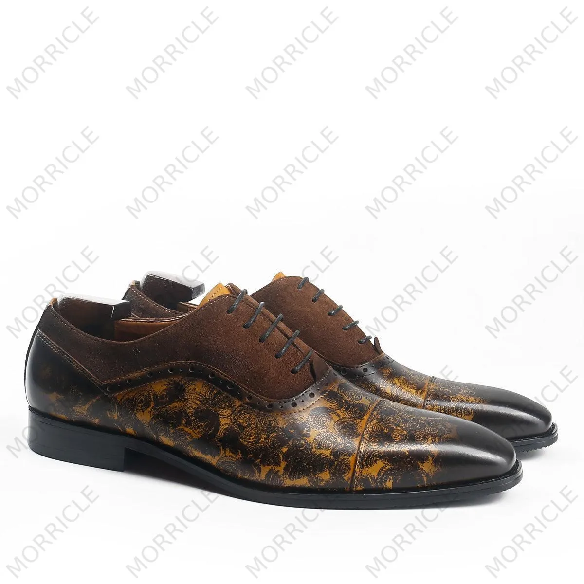 Luxury Rose Pattern Cap Toe Oxford Shoes