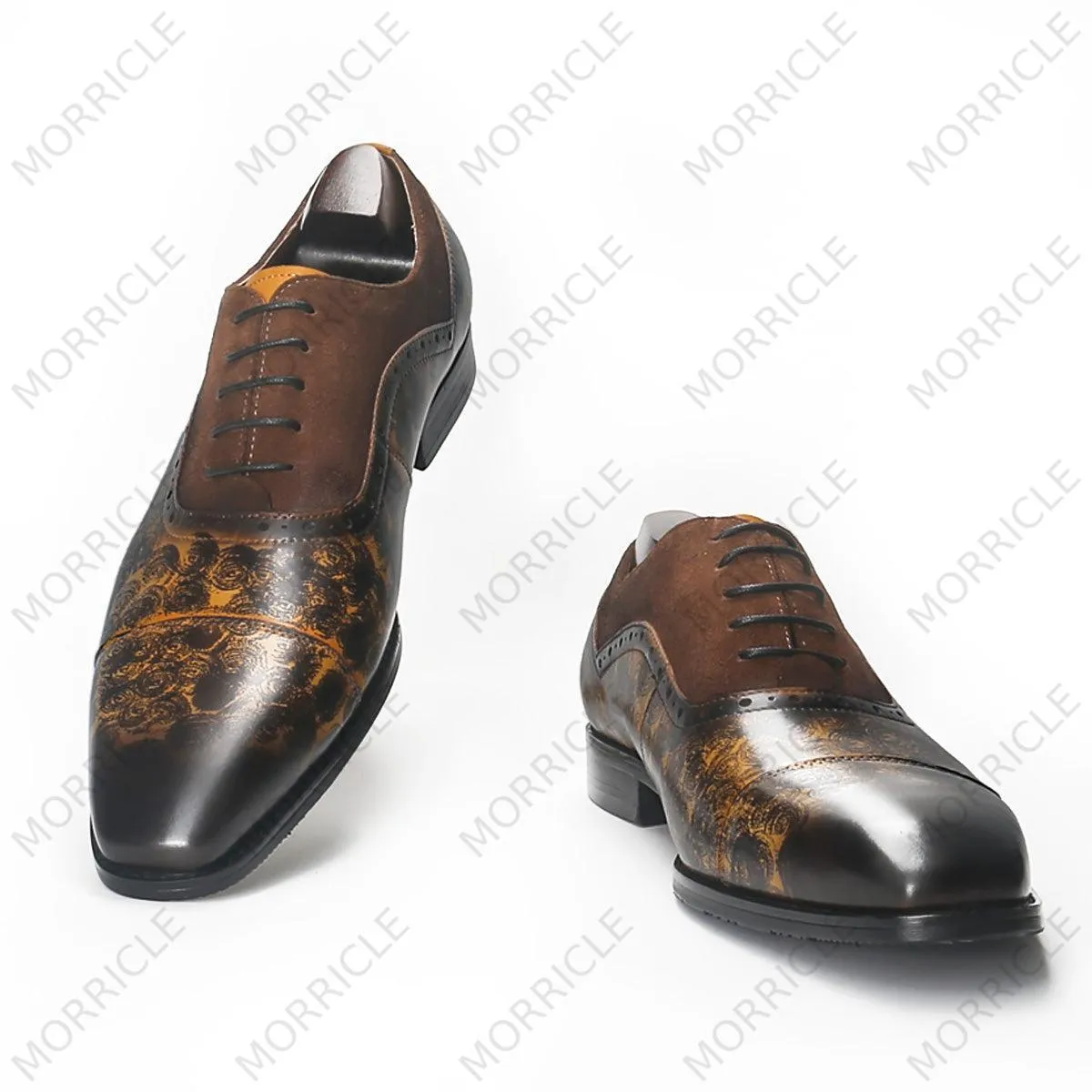 Luxury Rose Pattern Cap Toe Oxford Shoes