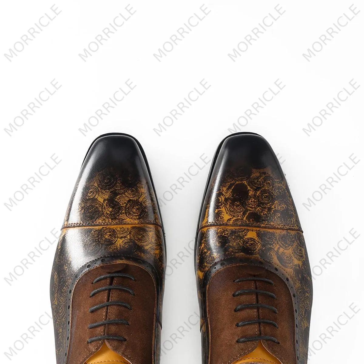 Luxury Rose Pattern Cap Toe Oxford Shoes