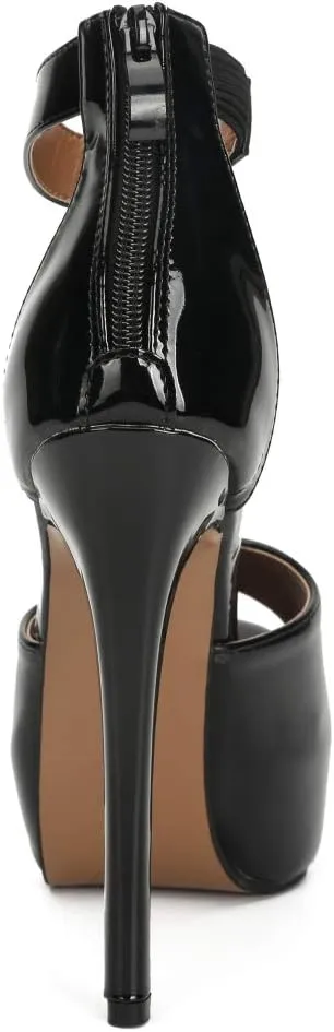 MAIERNISI JESSI Womens Sandals Platform Peep Toe Ankle Strap Stiletto High Heel Dress Zip