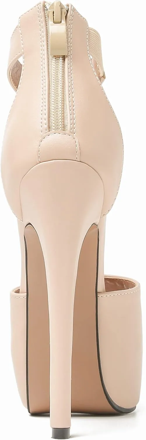 MAIERNISI JESSI Womens Sandals Platform Peep Toe Ankle Strap Stiletto High Heel Dress Zip