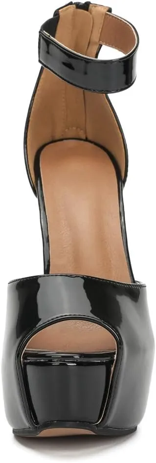 MAIERNISI JESSI Womens Sandals Platform Peep Toe Ankle Strap Stiletto High Heel Dress Zip