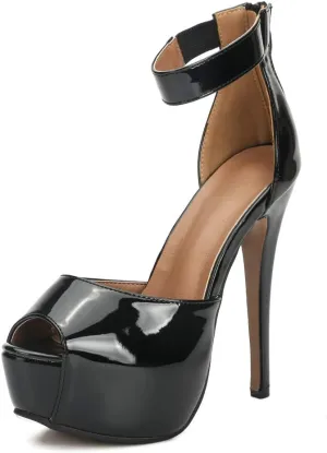 MAIERNISI JESSI Womens Sandals Platform Peep Toe Ankle Strap Stiletto High Heel Dress Zip