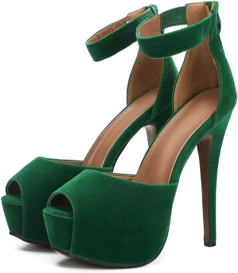 MAIERNISI JESSI Womens Sandals Platform Peep Toe Ankle Strap Stiletto High Heel Dress Zip