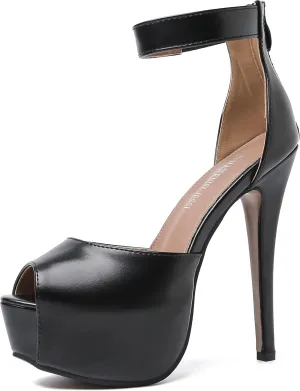 MAIERNISI JESSI Womens Sandals Platform Peep Toe Ankle Strap Stiletto High Heel Dress Zip