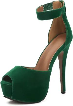 MAIERNISI JESSI Womens Sandals Platform Peep Toe Ankle Strap Stiletto High Heel Dress Zip