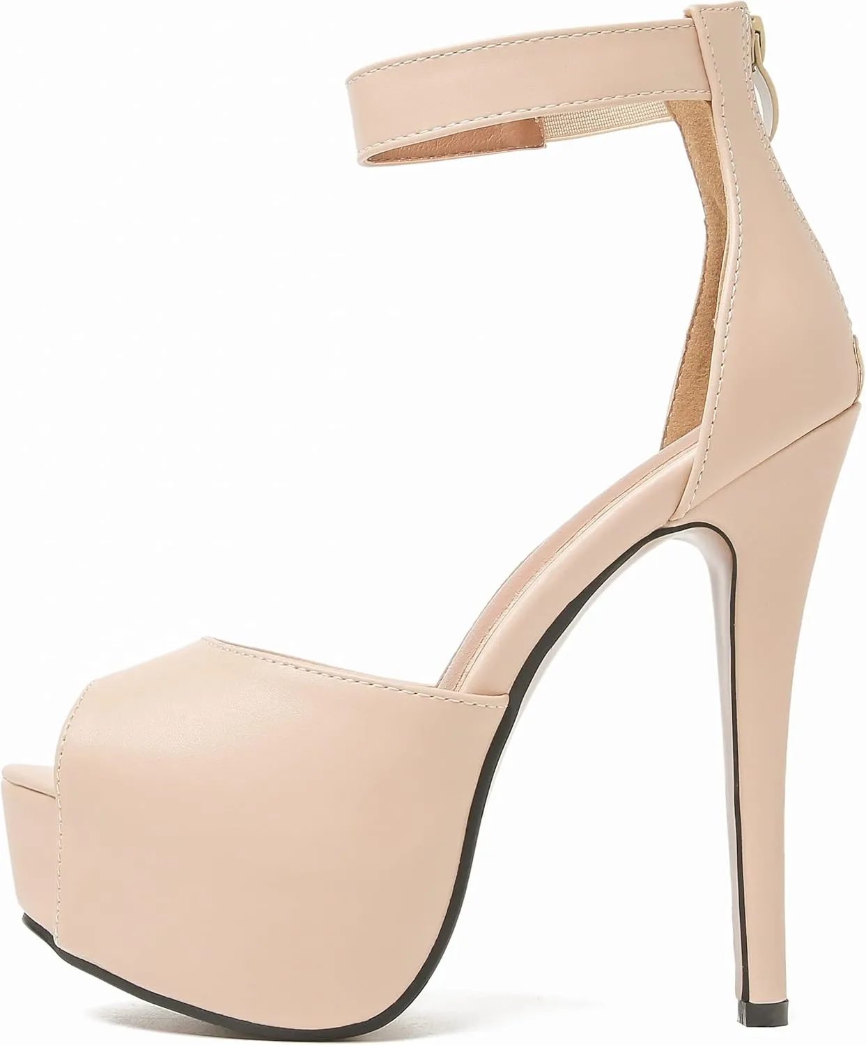 MAIERNISI JESSI Womens Sandals Platform Peep Toe Ankle Strap Stiletto High Heel Dress Zip