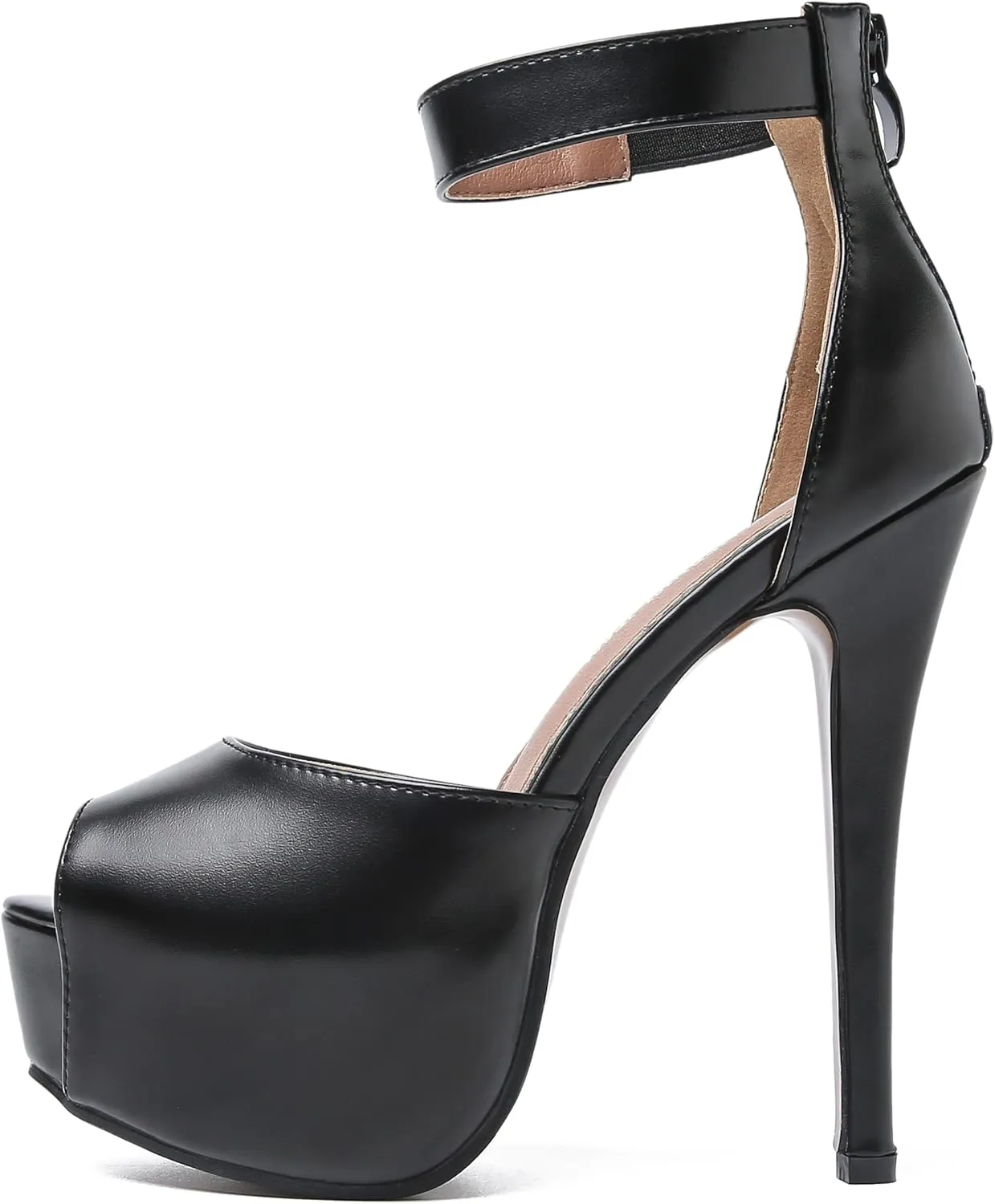 MAIERNISI JESSI Womens Sandals Platform Peep Toe Ankle Strap Stiletto High Heel Dress Zip