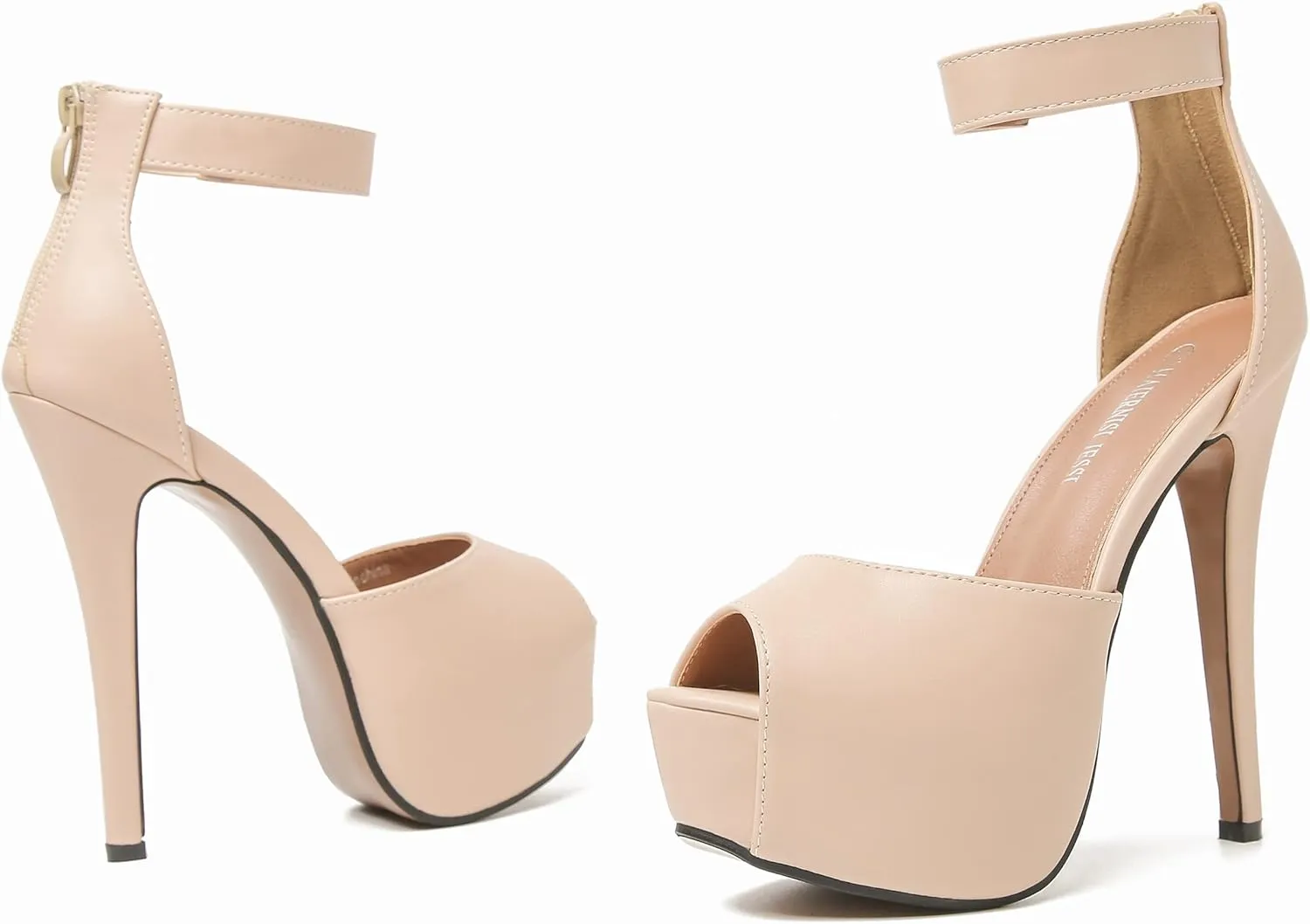 MAIERNISI JESSI Womens Sandals Platform Peep Toe Ankle Strap Stiletto High Heel Dress Zip