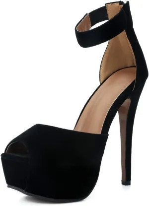 MAIERNISI JESSI Womens Sandals Platform Peep Toe Ankle Strap Stiletto High Heel Dress Zip