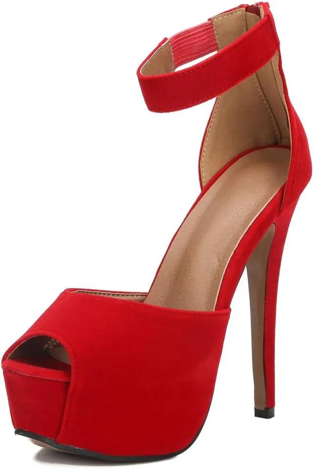 MAIERNISI JESSI Womens Sandals Platform Peep Toe Ankle Strap Stiletto High Heel Dress Zip
