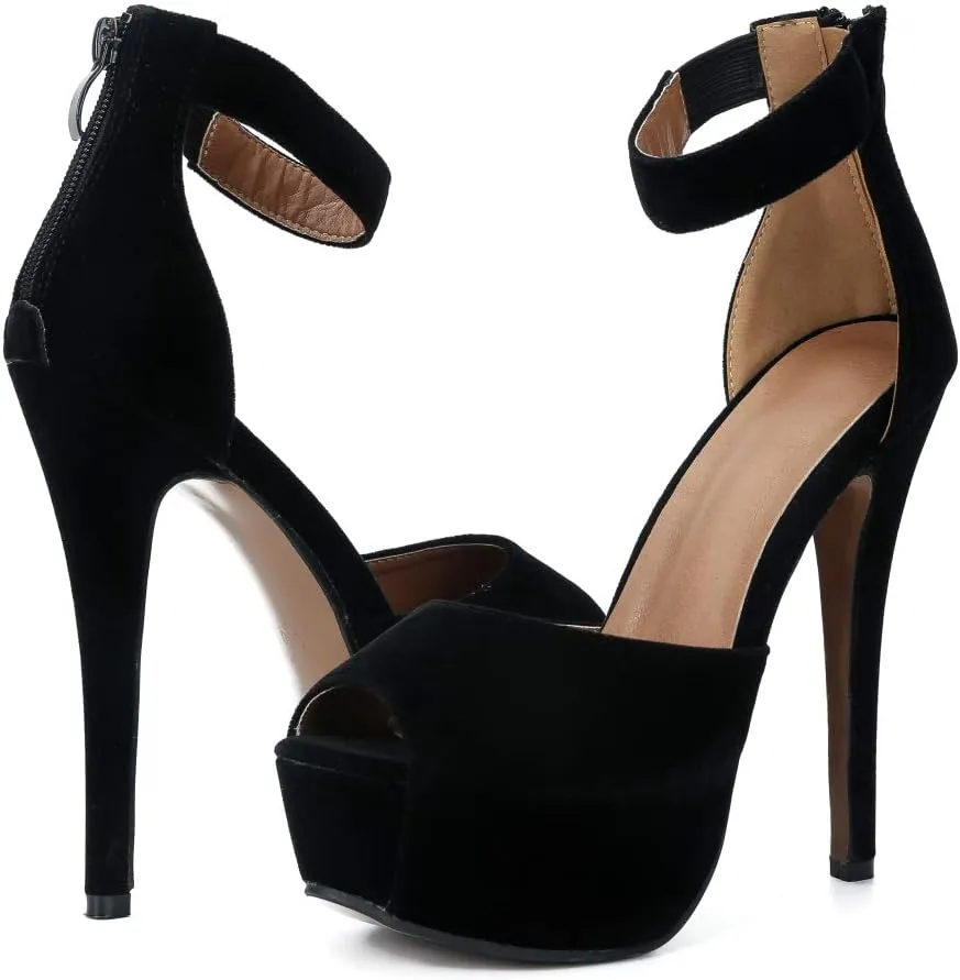 MAIERNISI JESSI Womens Sandals Platform Peep Toe Ankle Strap Stiletto High Heel Dress Zip