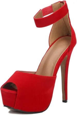 MAIERNISI JESSI Womens Sandals Platform Peep Toe Ankle Strap Stiletto High Heel Dress Zip