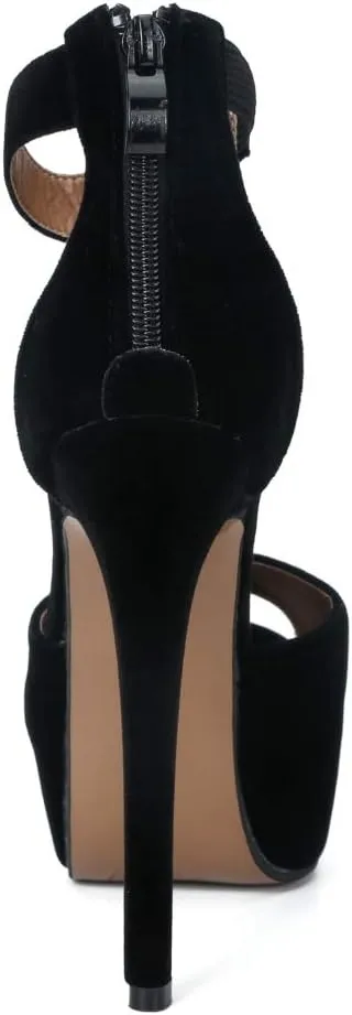 MAIERNISI JESSI Womens Sandals Platform Peep Toe Ankle Strap Stiletto High Heel Dress Zip