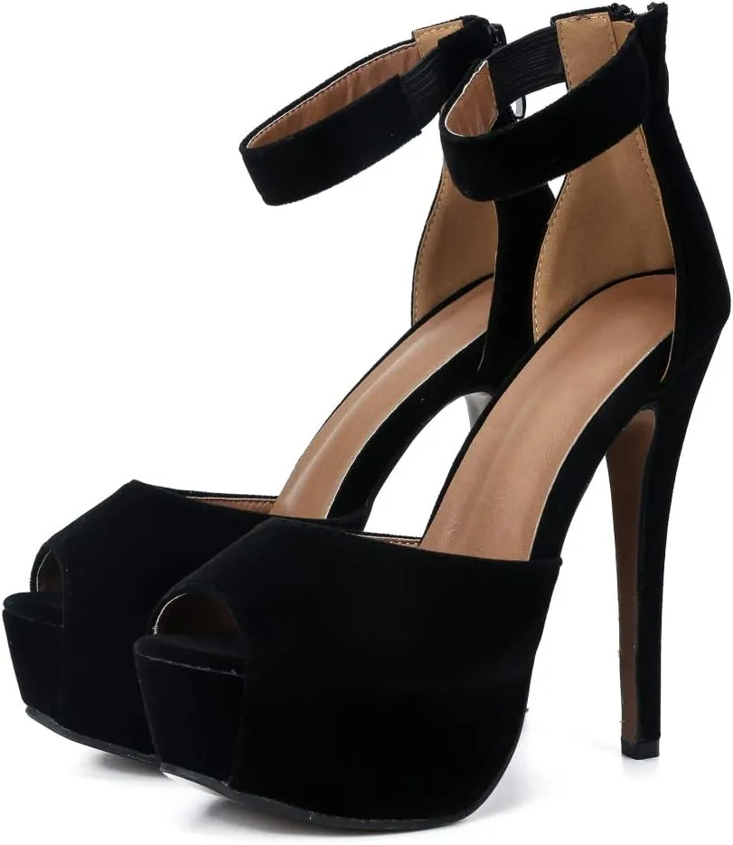 MAIERNISI JESSI Womens Sandals Platform Peep Toe Ankle Strap Stiletto High Heel Dress Zip