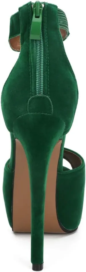 MAIERNISI JESSI Womens Sandals Platform Peep Toe Ankle Strap Stiletto High Heel Dress Zip