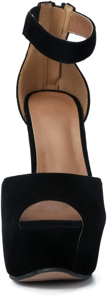 MAIERNISI JESSI Womens Sandals Platform Peep Toe Ankle Strap Stiletto High Heel Dress Zip