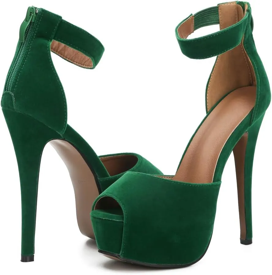 MAIERNISI JESSI Womens Sandals Platform Peep Toe Ankle Strap Stiletto High Heel Dress Zip