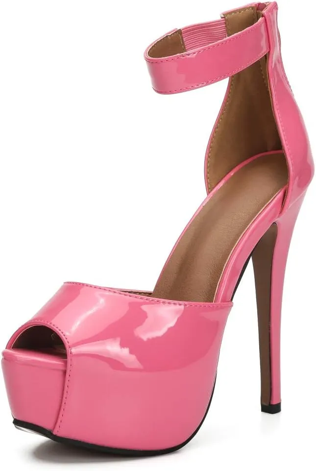 MAIERNISI JESSI Womens Sandals Platform Peep Toe Ankle Strap Stiletto High Heel Dress Zip