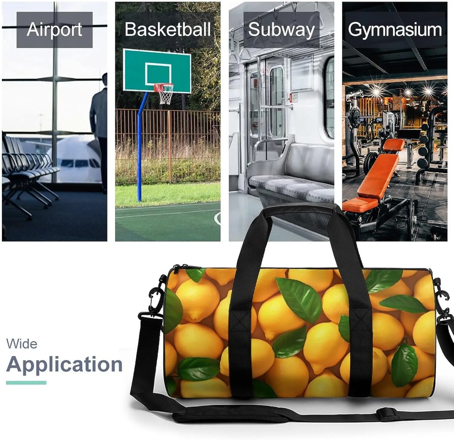 Many Lemons Travel Gym Bag for Women Men Fruit Cylindrical Duffle Bag Sport Workout Bag with Shoulder Strap
