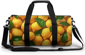 Many Lemons Travel Gym Bag for Women Men Fruit Cylindrical Duffle Bag Sport Workout Bag with Shoulder Strap