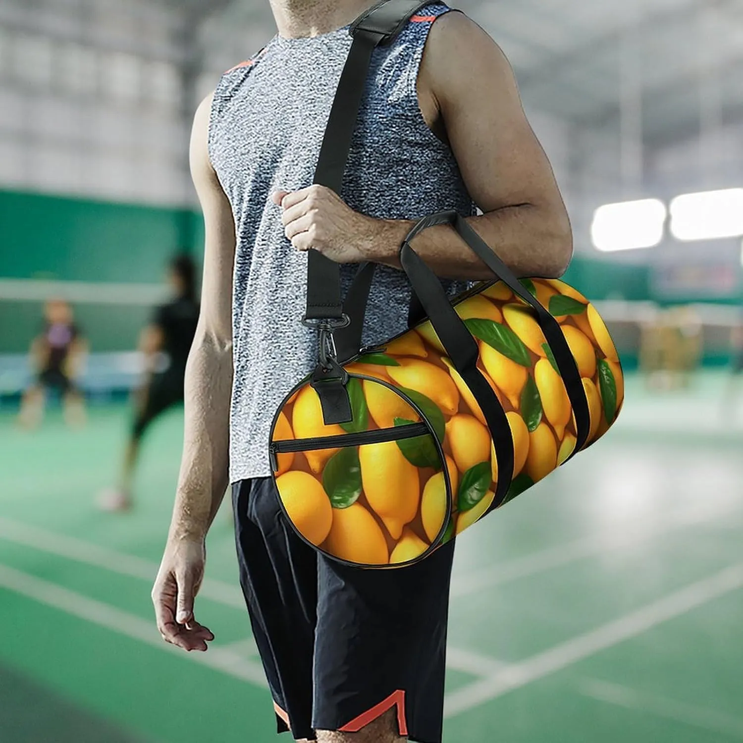 Many Lemons Travel Gym Bag for Women Men Fruit Cylindrical Duffle Bag Sport Workout Bag with Shoulder Strap