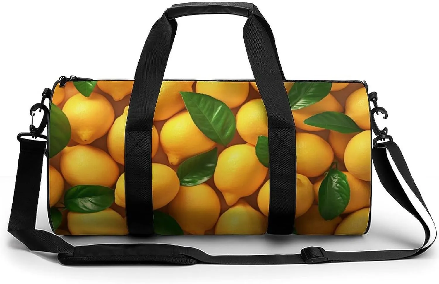 Many Lemons Travel Gym Bag for Women Men Fruit Cylindrical Duffle Bag Sport Workout Bag with Shoulder Strap