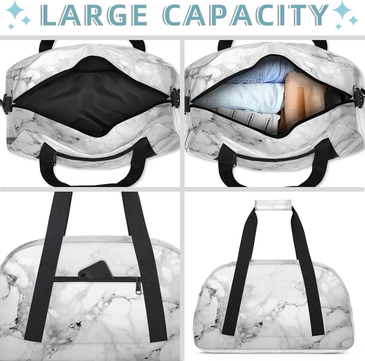 Marble Gray Small Gym Bag 18 inch Carry On Duffel Bag for Weekender Travel Sports Workout Yoga Gymnastics Dance Ballet