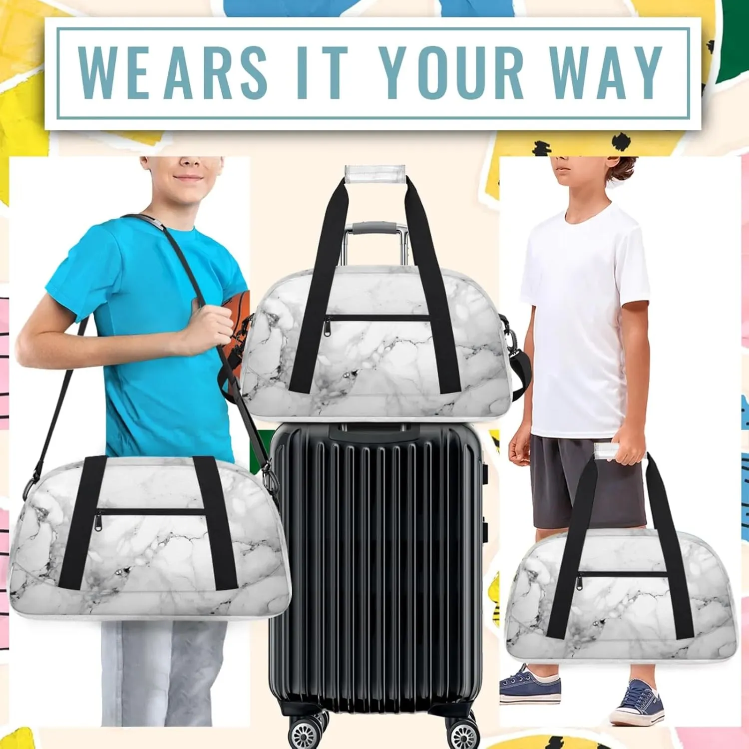 Marble Gray Small Gym Bag 18 inch Carry On Duffel Bag for Weekender Travel Sports Workout Yoga Gymnastics Dance Ballet