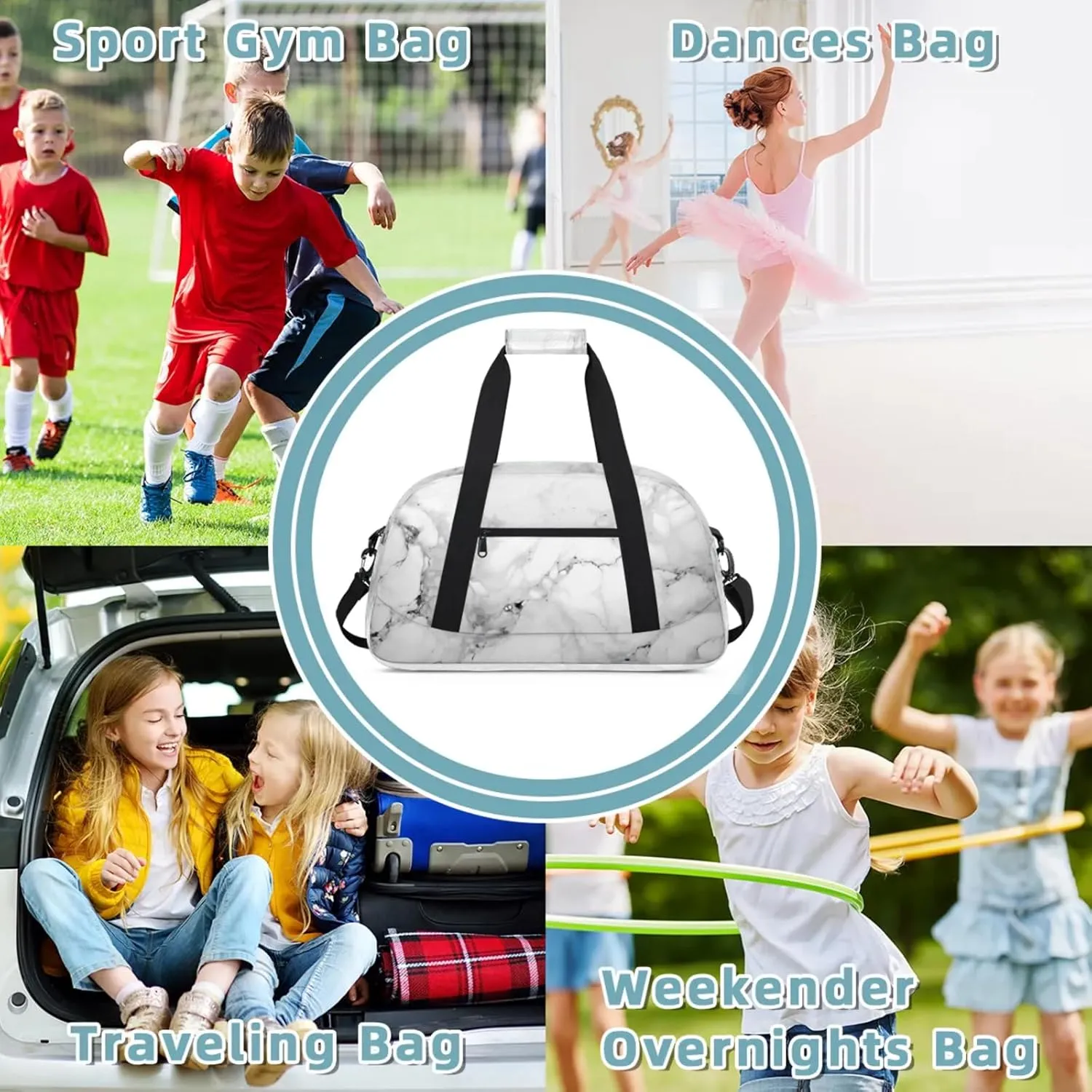 Marble Gray Small Gym Bag 18 inch Carry On Duffel Bag for Weekender Travel Sports Workout Yoga Gymnastics Dance Ballet