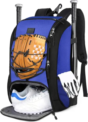 MATEIN Baseball Backpack, Softball Bat Bag with Shoes Compartment for Youth, Boys and Adult, Lightweight Baseball Bag with Fence Hook Hold TBall Bat, Batting Mitten, Helmet, Caps, Teeball Gear