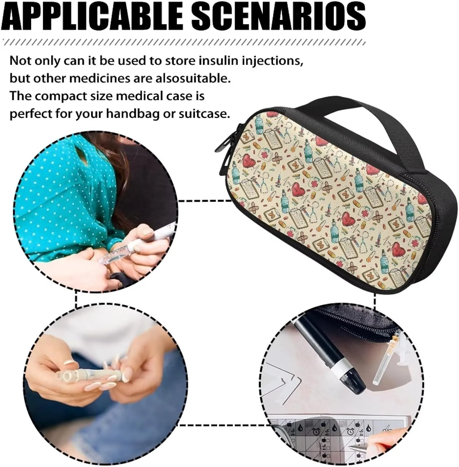 Medical Topics Insulin Pen Cooler Travel Case Insulin Bag for Insulin Pens and Diabetic Supplies Waterproof Package Friends Care Gift Pocket-Sized 7.87 x 4.13 x 1.97 Inch(Beige)