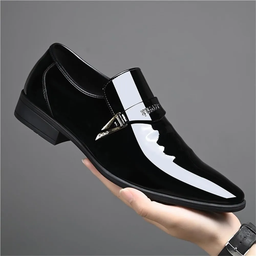 Men Classic Leather Oxford Dress Shoes Slip On Pointed Toe Low Top Block Heel Breathable Fashion Business Wedding Prom Comfortable