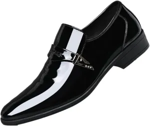 Men Classic Leather Oxford Dress Shoes Slip On Pointed Toe Low Top Block Heel Breathable Fashion Business Wedding Prom Comfortable