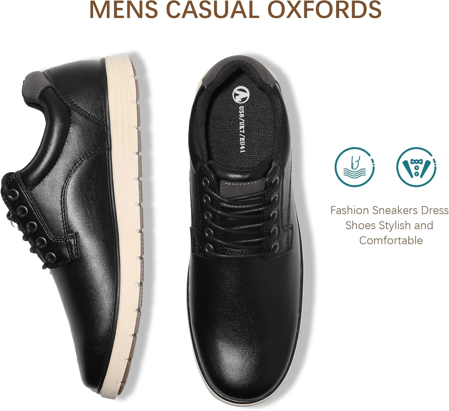 Men's Casual Dress Sneakers Lace Up Formal Oxfords Dress Shoes for Men Slip-on Comfortable Brown Shoes for Bussiness/Travel/Work