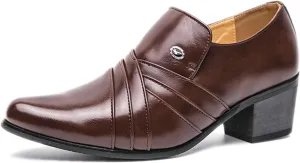 Men's Leather Pointed Toe Block Heels Slip-on Oxford Shoes Comfort Medium Chunky Heels Retro Low Top Dress Prom Shoes for Wedding Business Work Dating