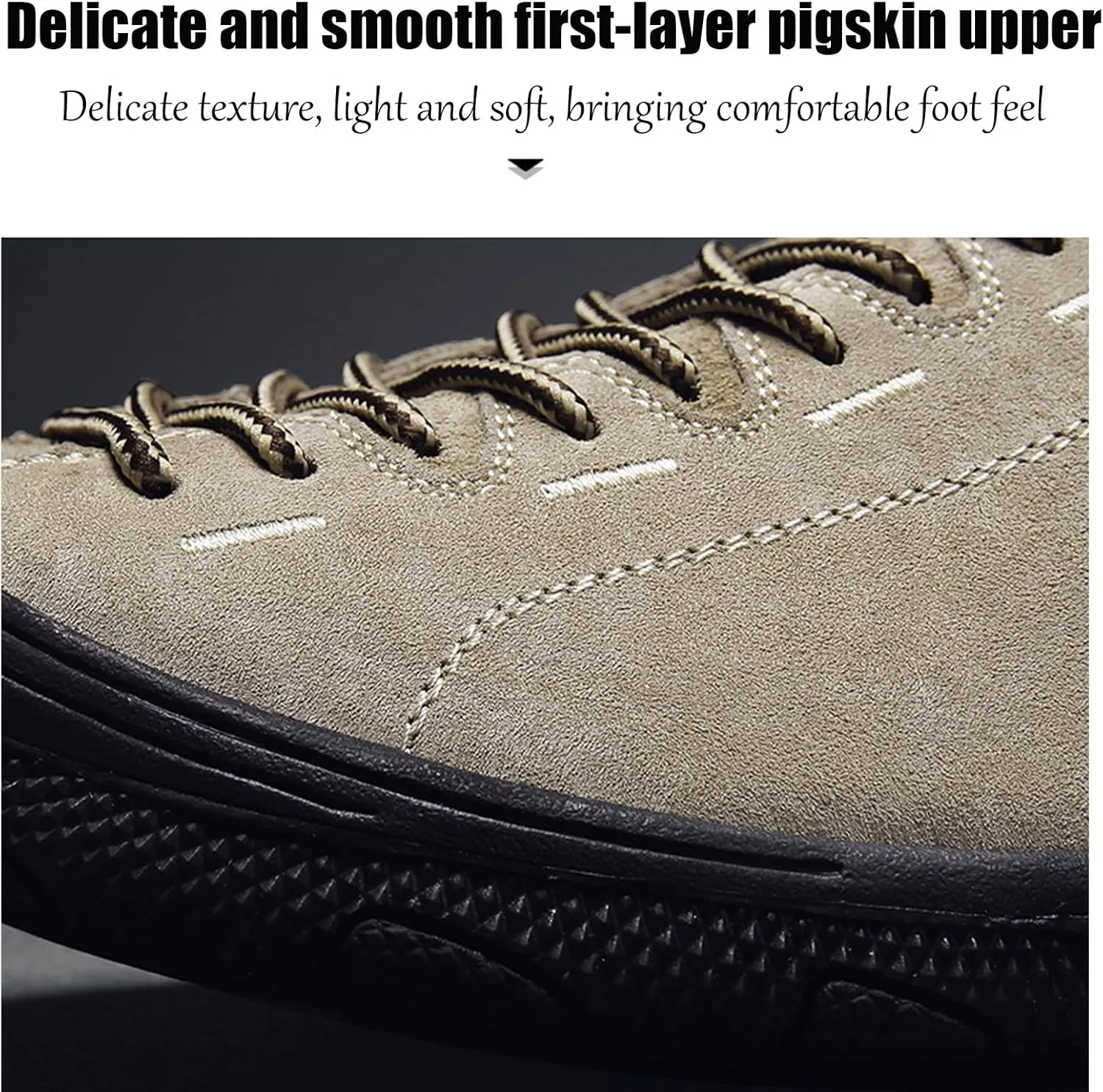 Men's Outdoor Suede Leather Lace Up Trekking Tactical Sneakers Casual Comfortable Anti-Collision wear-Resistant Low Top Hiking Sneakers Walking Work Shoes with Arch Support